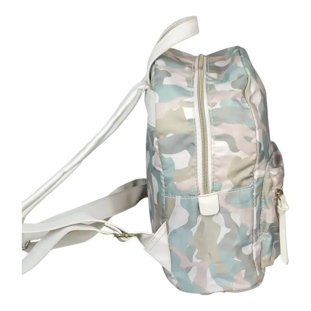 Pastel Camouflage Mini Backpack with White Faux Leather Straps‎